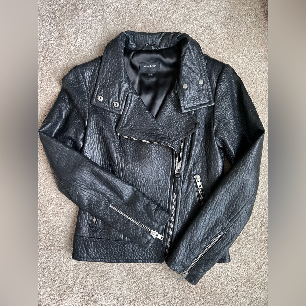 Mackage Kenya Black Pebbled Leather Motorcycle Jacket